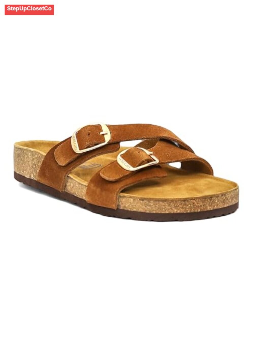 Genuine Leather Cork Footbed Slip On Sandals with Arch Support
